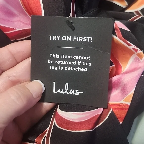 NWT Lulus Bahamas Beauty Black Tropical Print Satin One-Shoulder Dress Medium - Picture 9 of 9